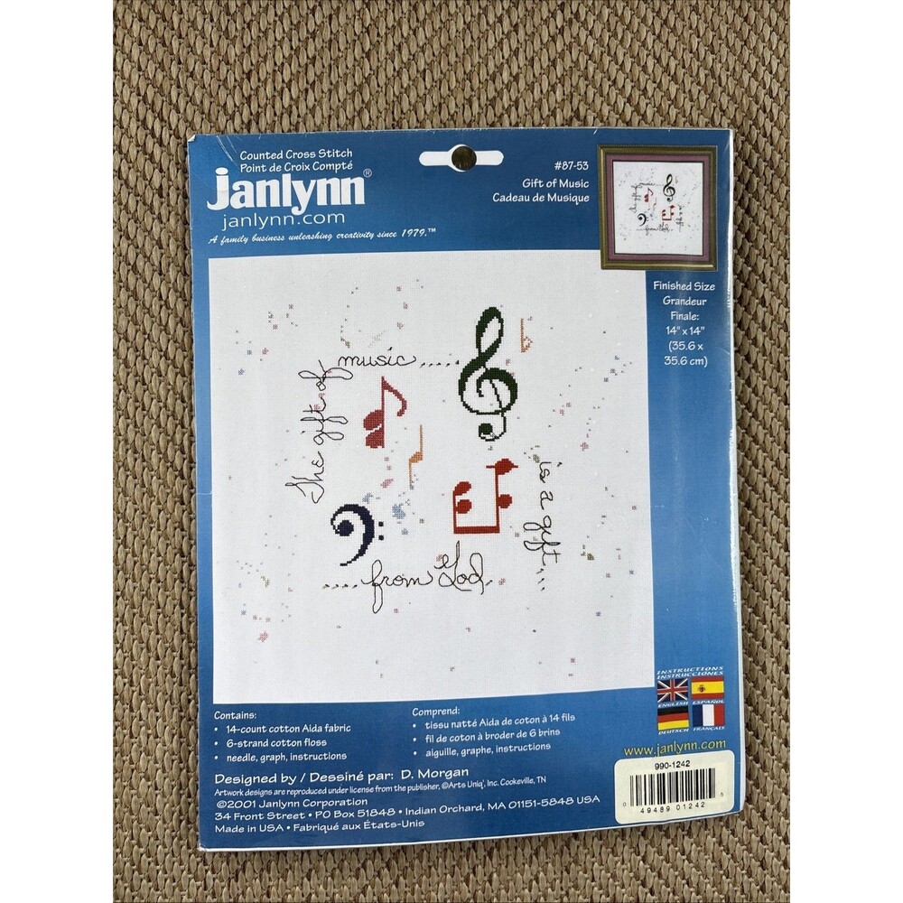 Janlynn Gift of Music God Notes Cross Stitch Picture Kit‎ 87-53 New Seal 14"x14"